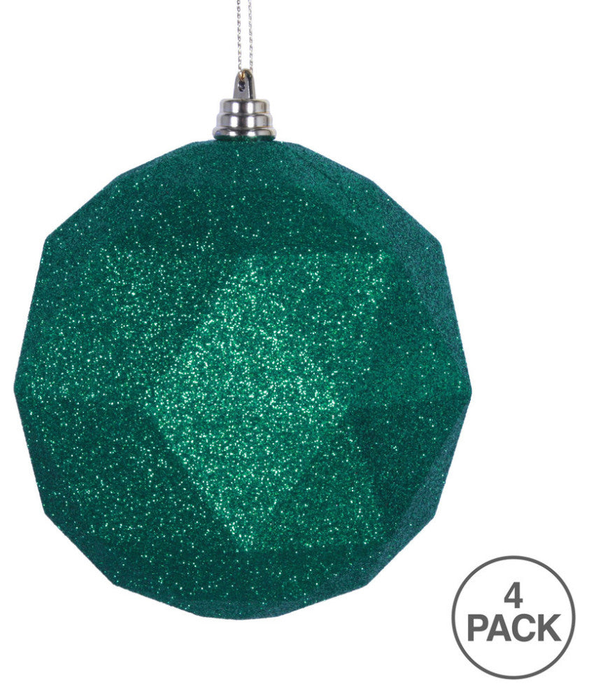 Vickerman M177304Dg 4.75" Green Glitter Geometric Ball Ornament, 4 Per Bag