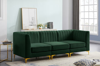 Alina Velvet Upholstered 3-Piece Modular Sectional, Green