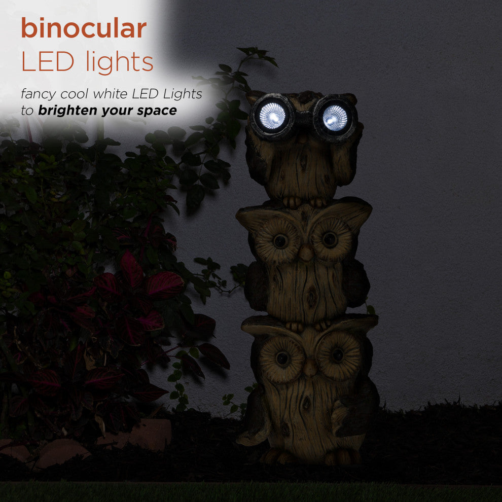 Solar 3-Stacked Binocular Owls Statue with LED Lights