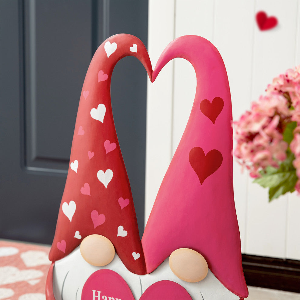 30"H Valentine's Metal Gnome Couple Yard Stake, 3-Function