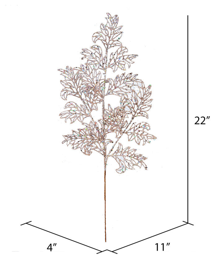 Vickerman L186258 22" Rose Gold Glitter Lace Leaf Artificial Christmas Spray