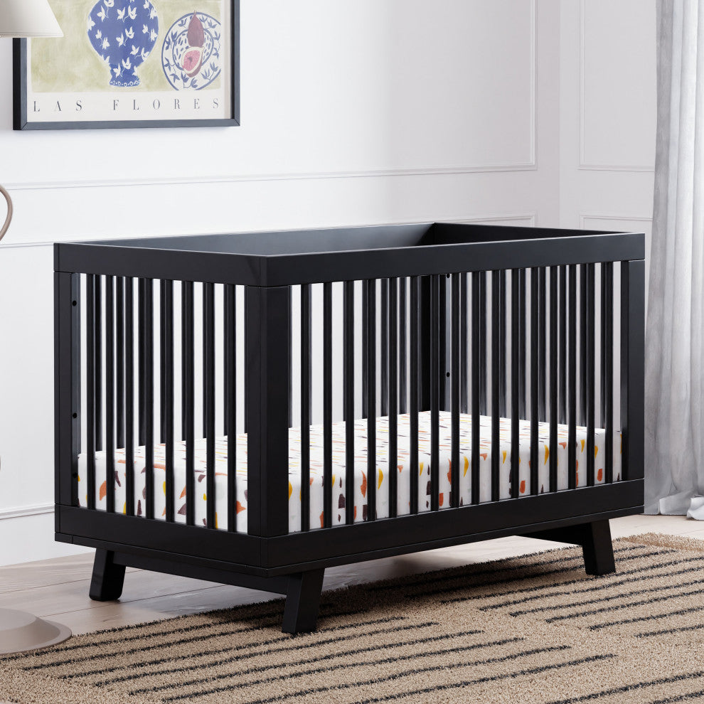 Hudson 3-in-1 Convertible Crib With Toddler Bed Conversion Kit, Black