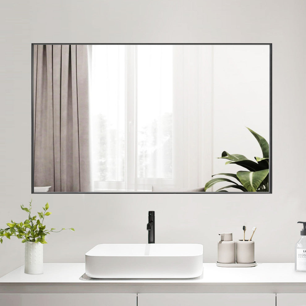 Rectangle Framed Bathroom Vanity Mirror Accent Wall Mirror, Black, 30"x48
