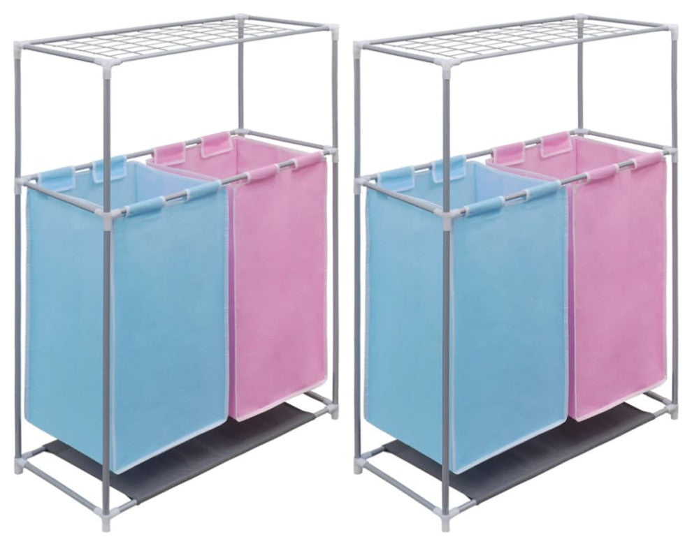 vidaXL 2x 2-Section Laundry Sorter Hampers with a Top Shelf for Drying Basket