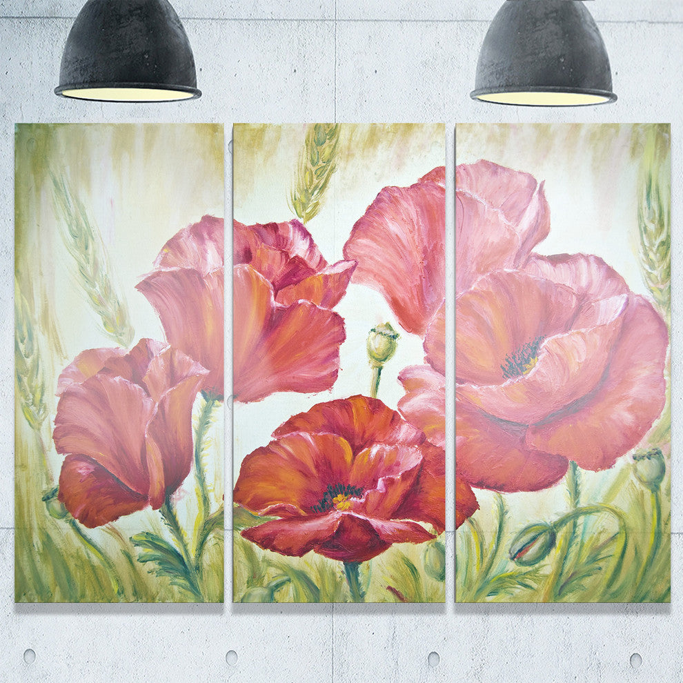 "Poppies in Wheat" Metal Wall Art, 3 Panels, 36"x28"