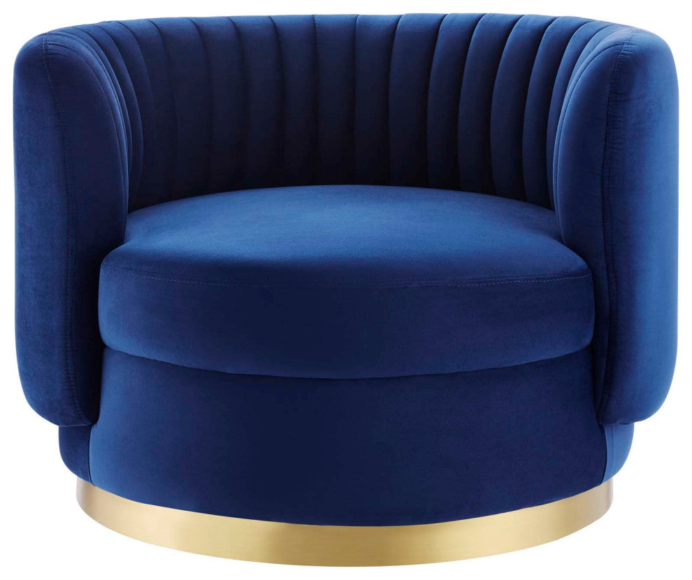 Armchair Swivel Accent Tufted Chair, Navy Gold, Velvet, Modern, Hospitality