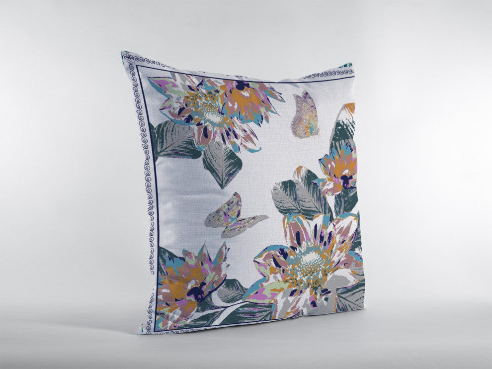 16 Pink White Butterfly Suede Throw Pillow