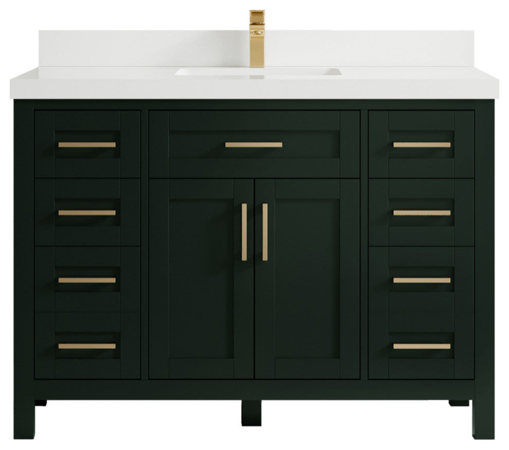Cambridge 48 Single Sink Bath Vanity in Dark Forest Green 2" White Quartz