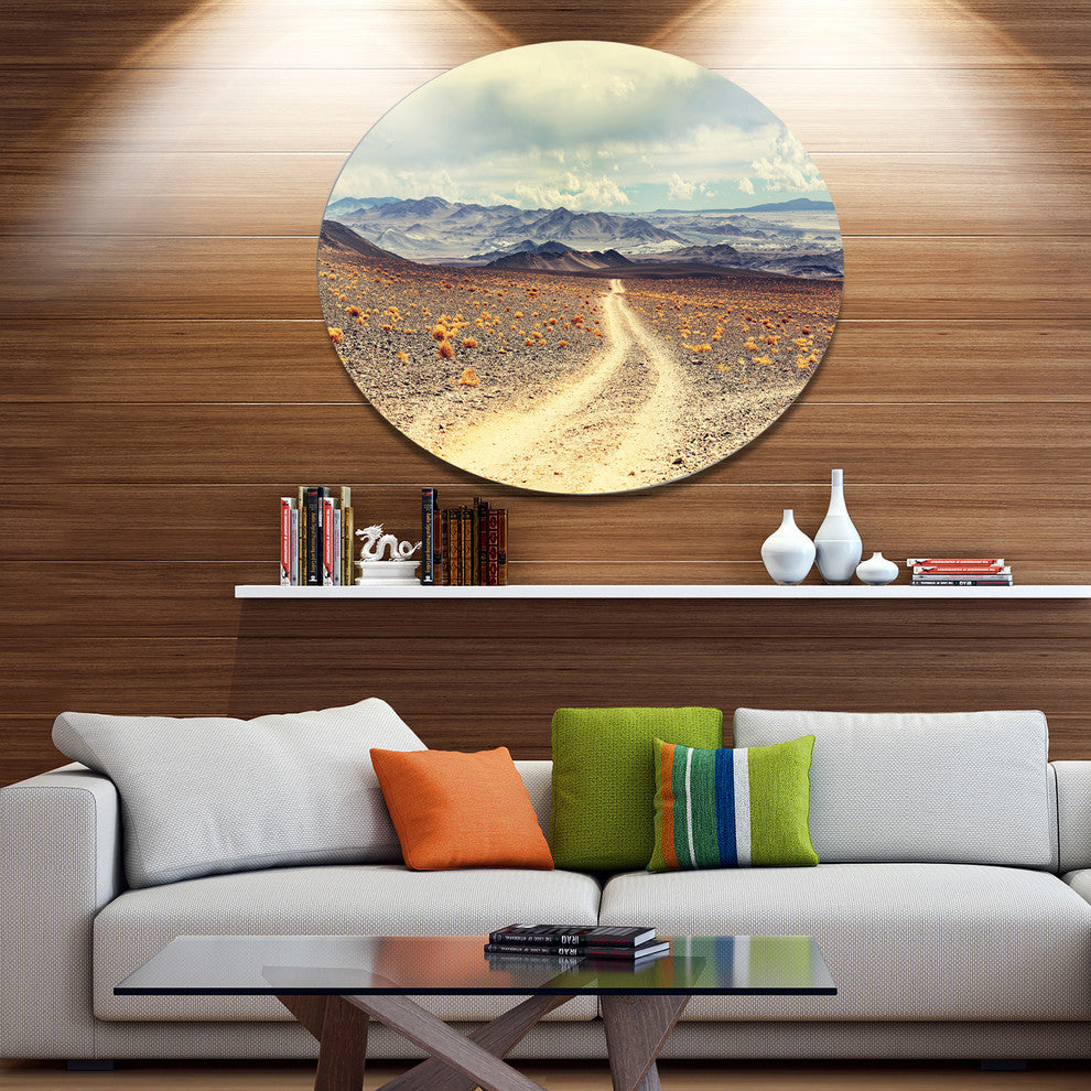 Dry Grass And Mountains In Argentina, Landscape Disc Metal Artwork, 23"