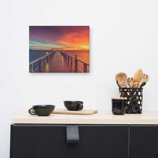 Surreal Wooden Pier At Sunset Intrigued Landscape Photo Canvas Art Print, 12" X 16"