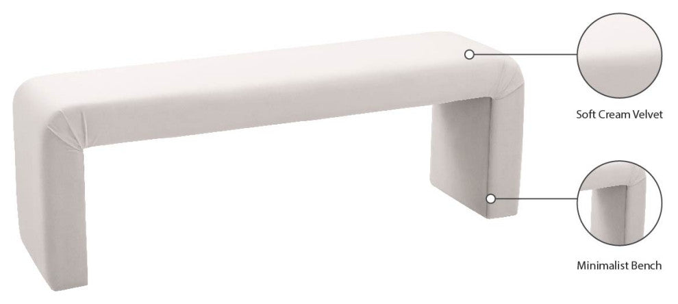 Minimalist Velvet Upholstered Bench, Cream