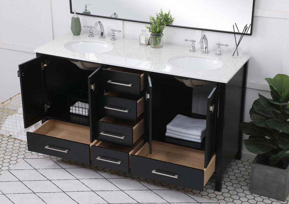 Black 60" Double Sink Bathroom Vanity