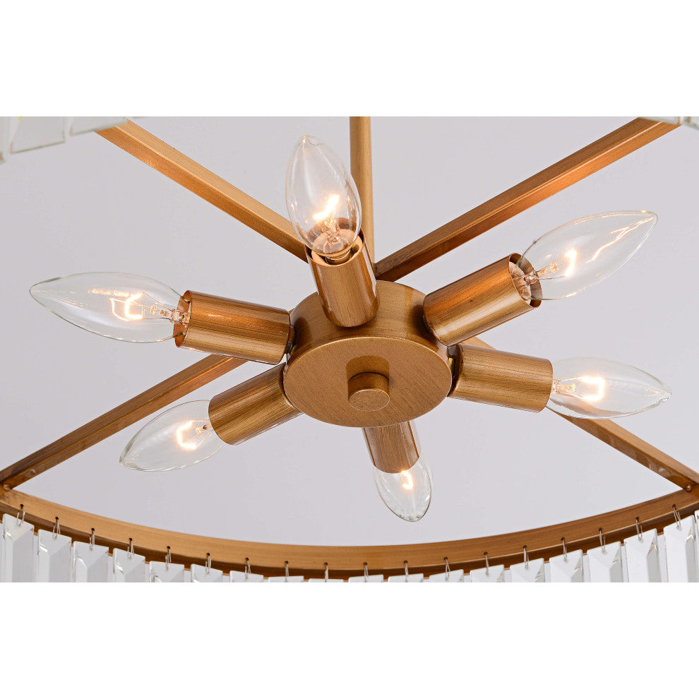 Eva Brushed Brass 6-light Glam Crystal Glass Prism Drum Chandelier