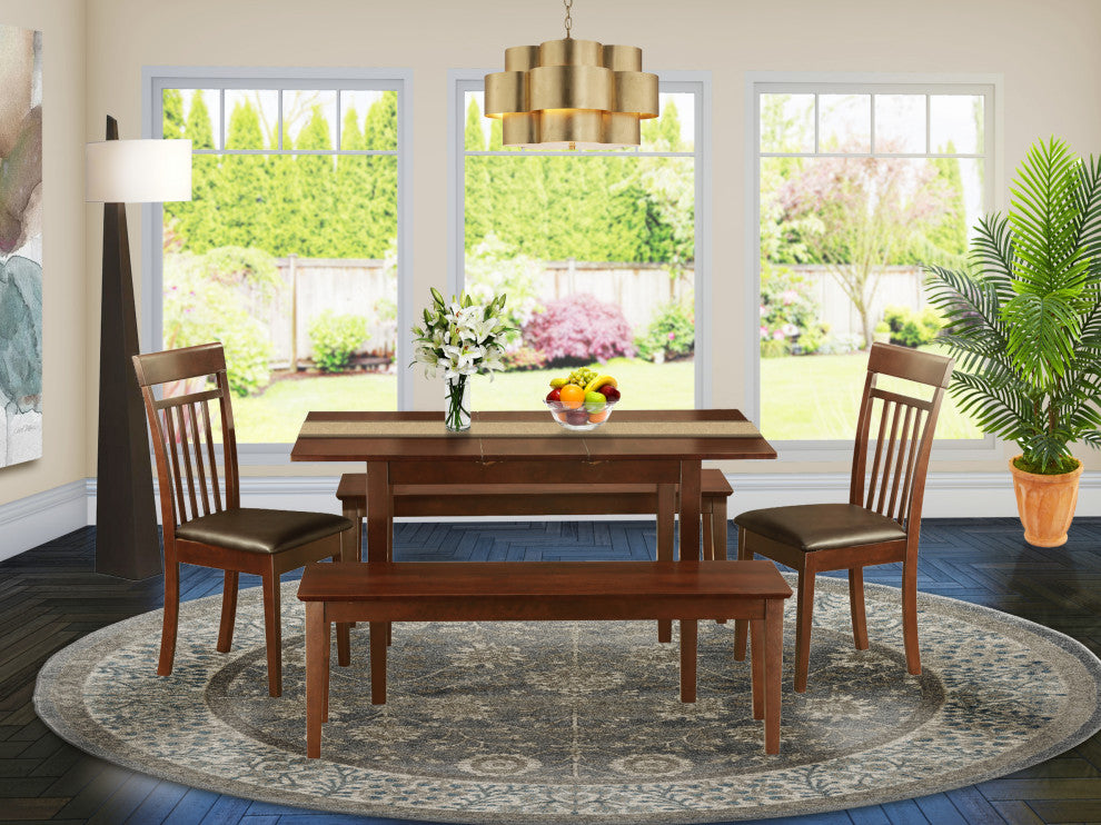 5 Pc Kitchen Set -Table With Leaf Plus 2 Kitchen Chairs And 2 Benches