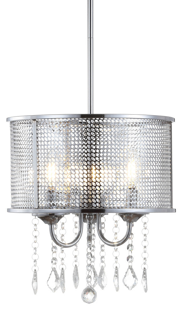 Avah Metal and Crystal Adjustable LED Drop Pendant, Chrome, 13