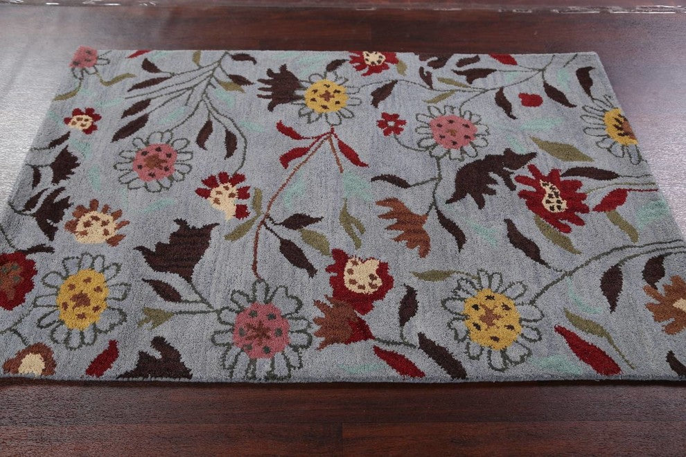 Hand-tufted Transitional Floral Indian Oriental 100% Wool Area Rug, 4x6'