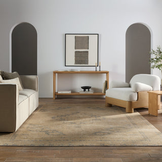 Label J Sibit EDA02 Medallion Tan and Slate Area Rug, 7'6"x9'10"