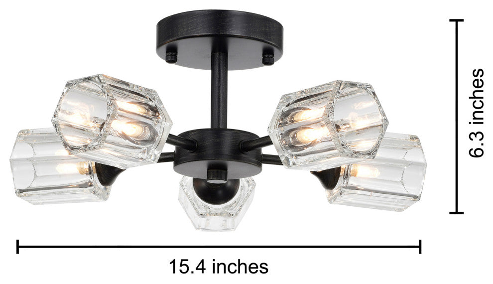 Ruby 5-Light Clear Glass Shades Flush Mount, Antique Black Finish
