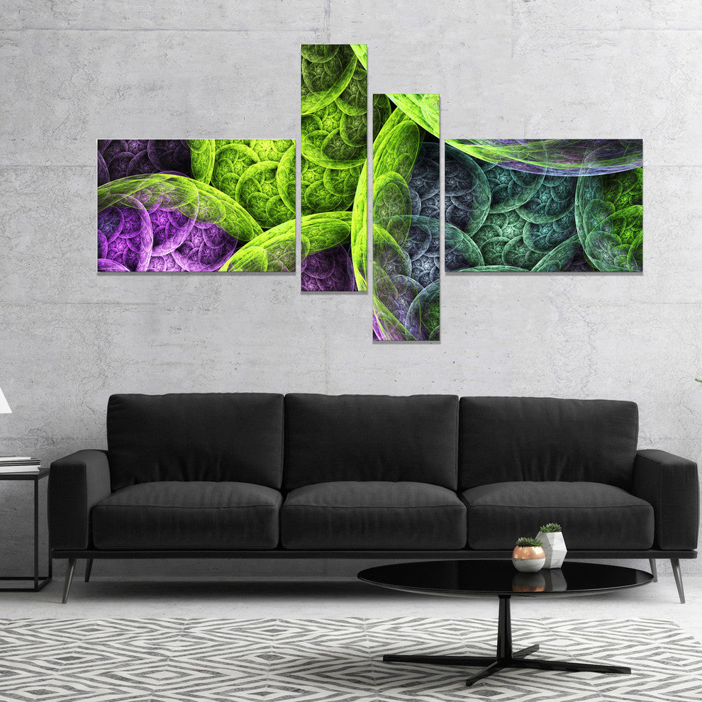Green Pink Colorful Clouds, Abstract Canvas Art Print, 60"x32", 4 panels