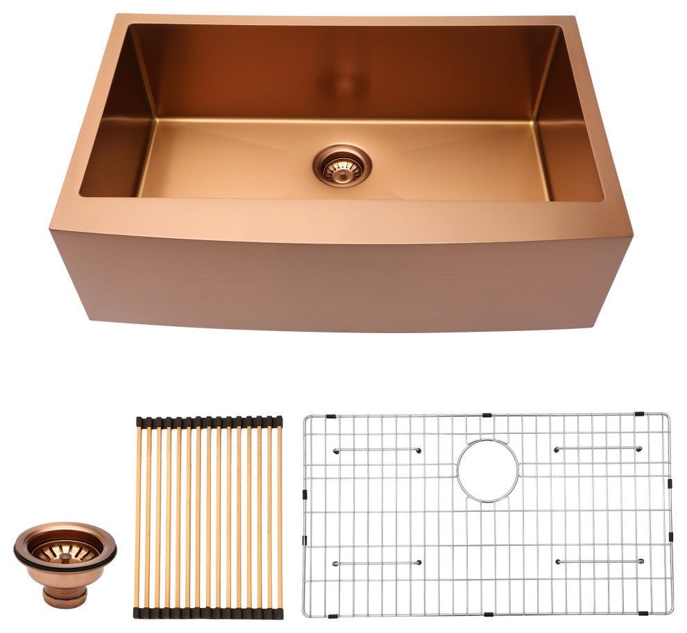 36" x 21" Rose Gold Stainless Steel Single Bowl Farmhouse Apron Kitchen Sink