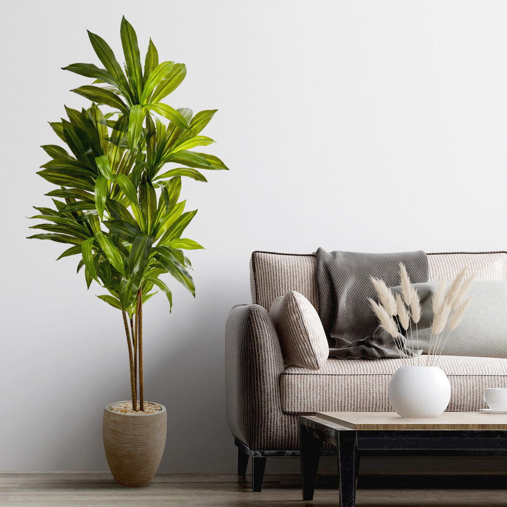 68" Dracaena Artificial Plant, Sand Colored Planter, Real Touch