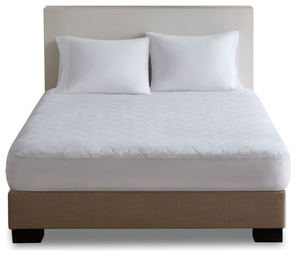 Sleep Philosophy Percale Double Insertion Filled Mattress Pad, White, Twin