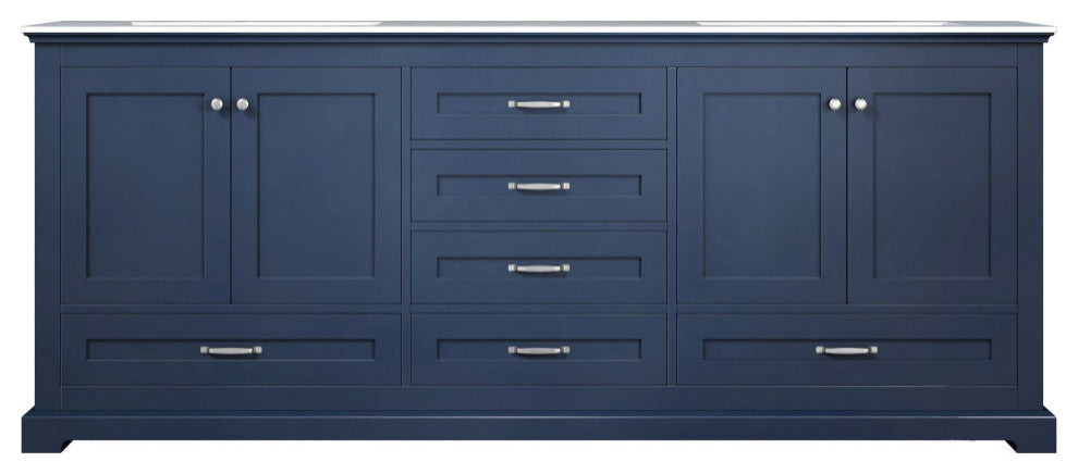 Dukes 80" Vanity, Wht Carrara Marble Top, Wht Sq Sinks & No Mirror, Navy Blue