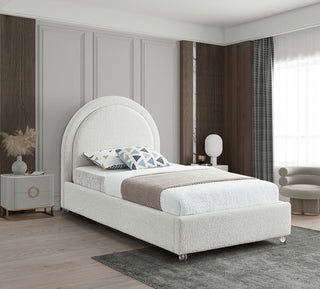 Milo Velvet Upholstered Bed, Cream, Twin