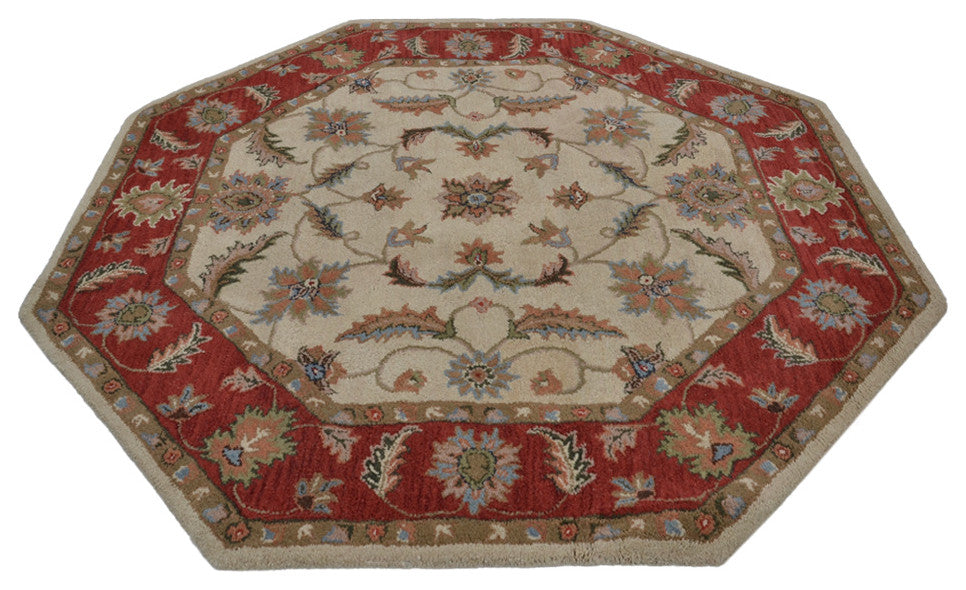 HAND TUFTED WOOL ECO-FRIENDLY AREA RUGS - Beige&Red Color, Oriental Design