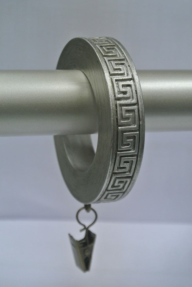1 3/4" Greek Key Designer Curtain Rings, Pewter, Set of 14