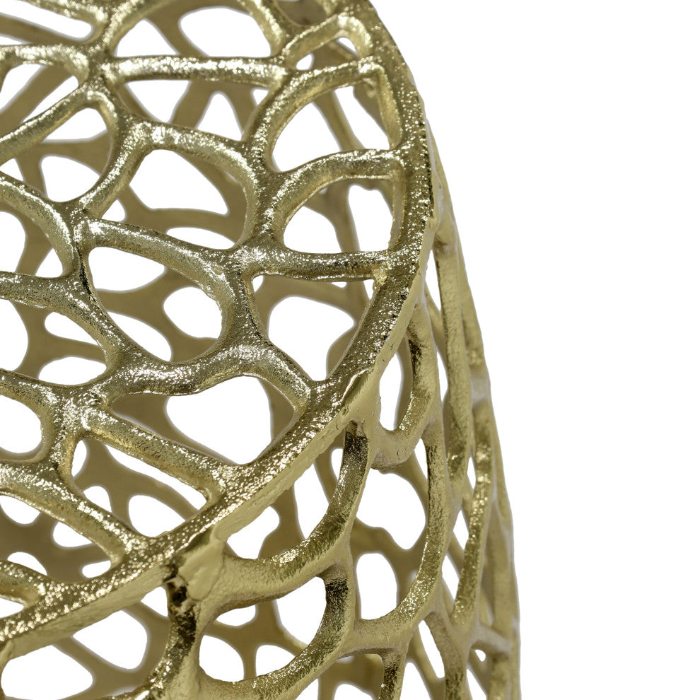 GDF Studio Aluminum Mesh Design Drum End Table, Gold