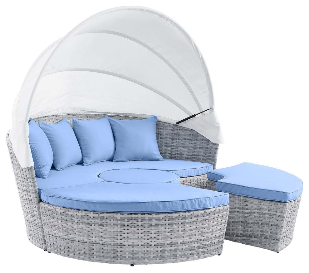 Scottsdale Canopy Outdoor Patio Daybed, Light Gray Light Blue