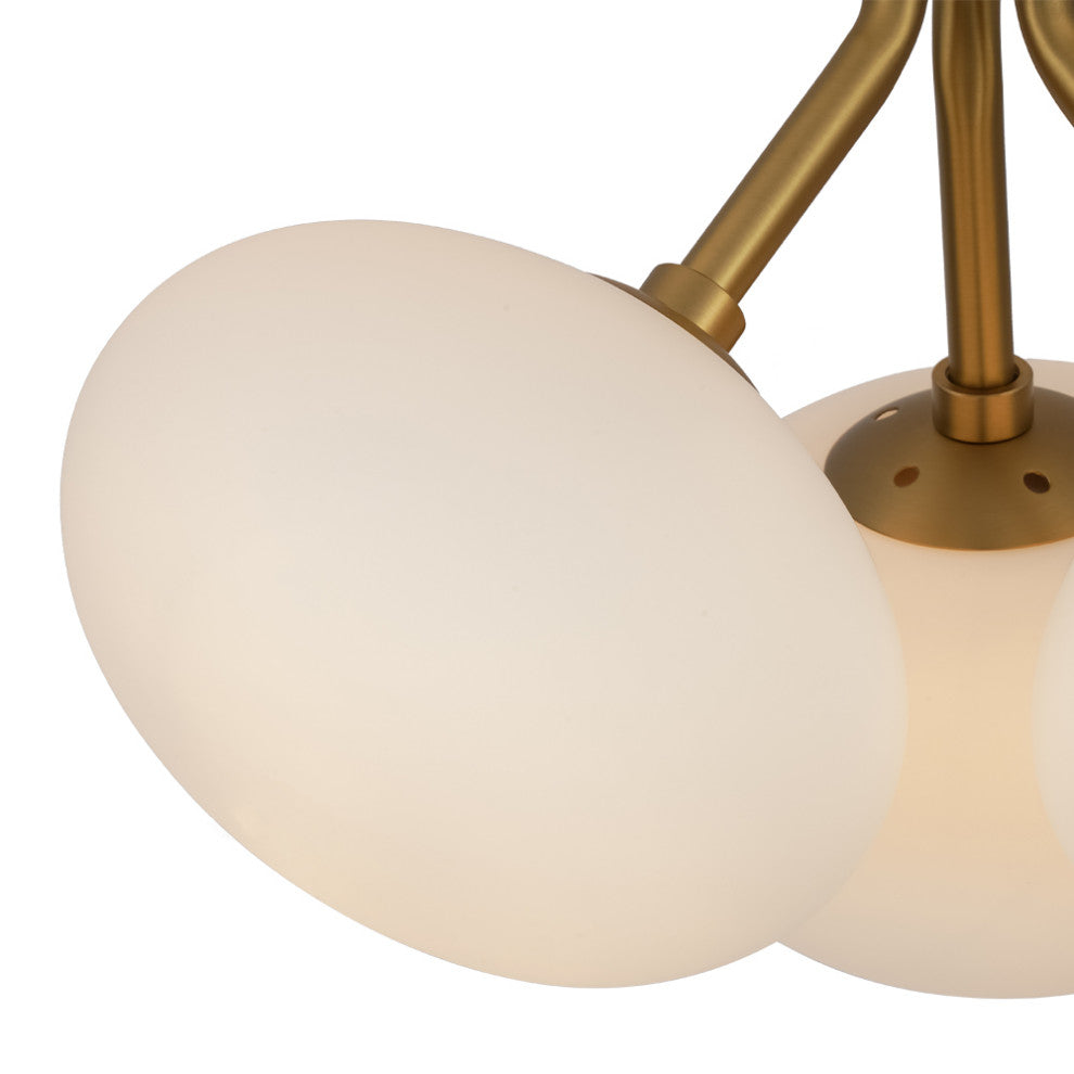 Modern Mid-Century 3-Light Elliptical Sputnik Glass Semi Ceiling Light, Brass