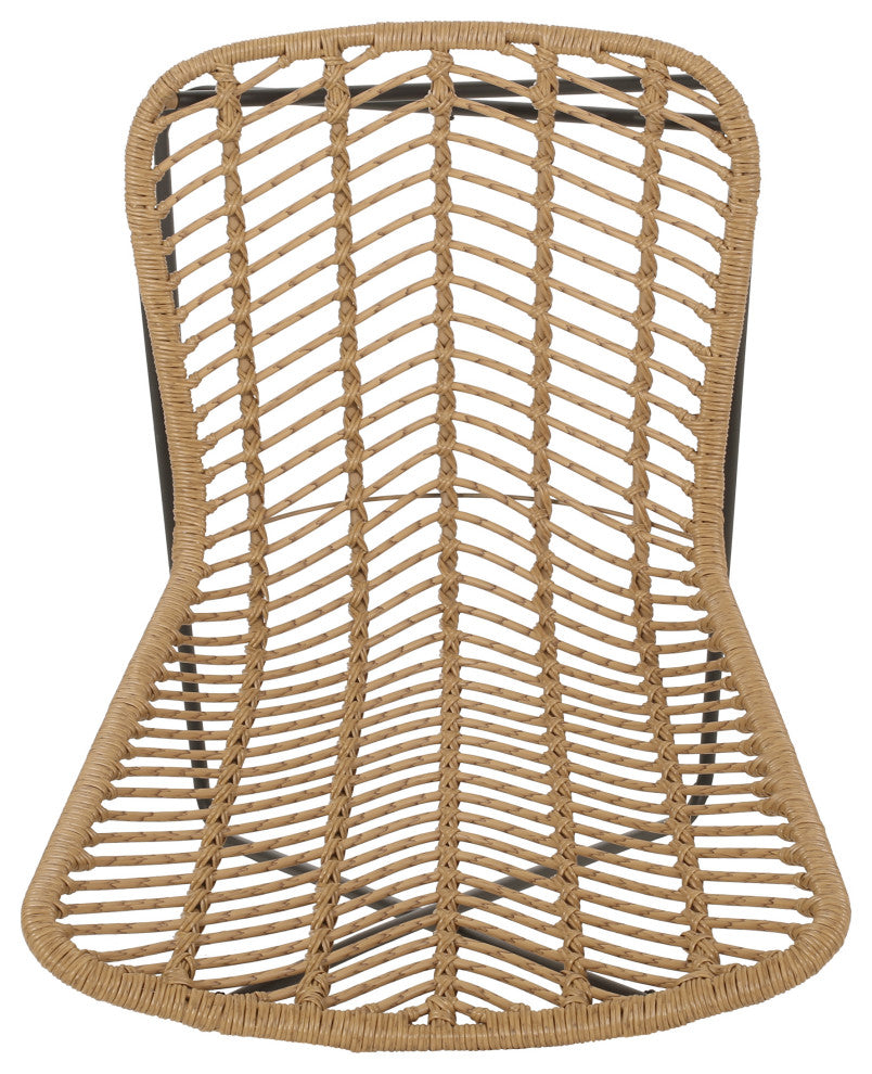 Juan Outdoor Wicker Accent Chairs, Set of 2, Light Brown/Black