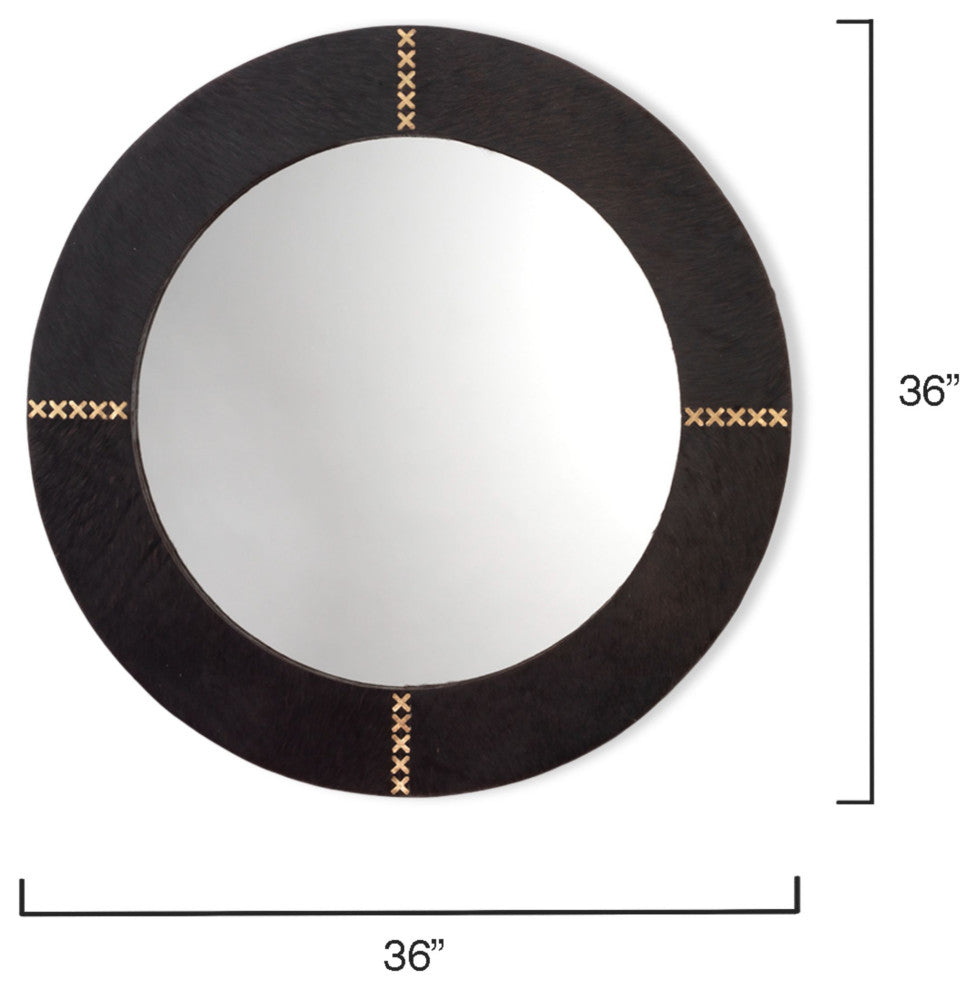 Round Cross Stitch Mirror, Espresso Hide With Antique Brass