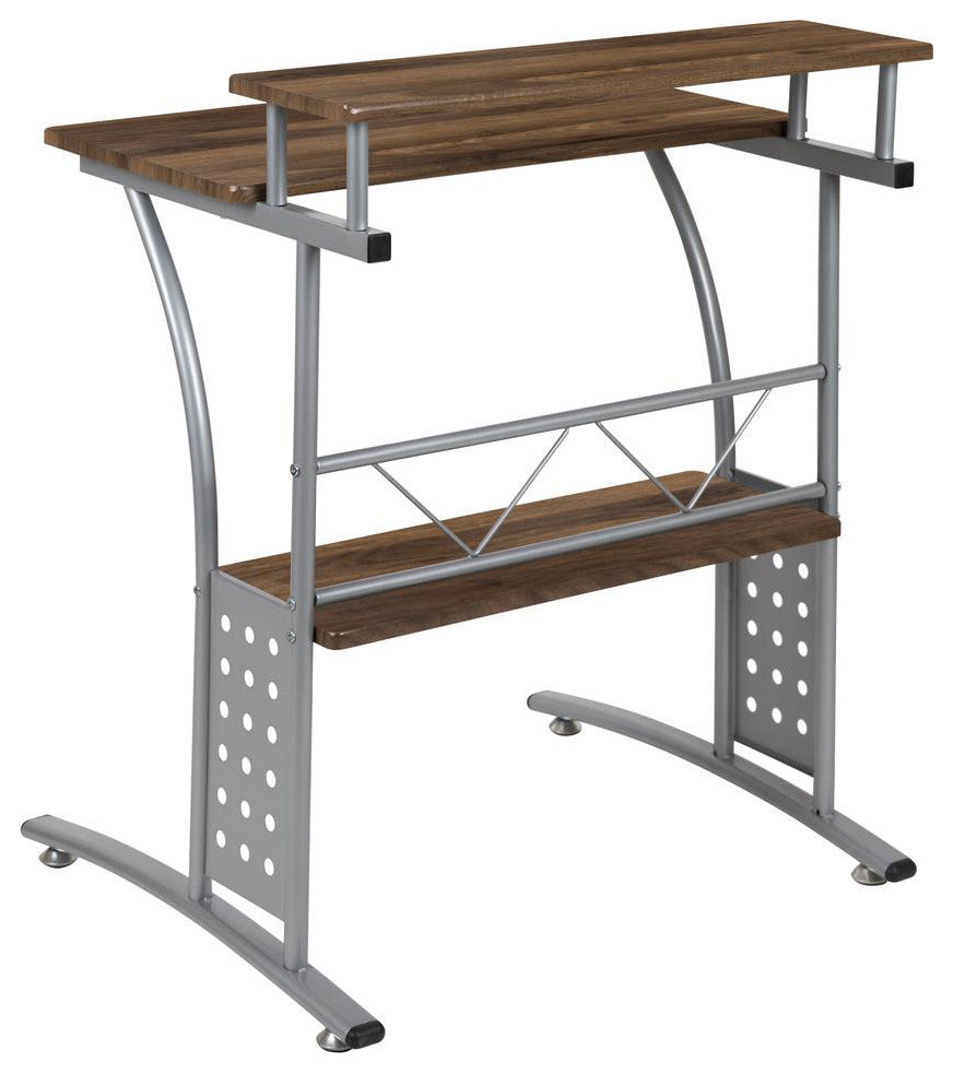 Clifton Rustic Walnut Computer Desk with Top and Lower Storage Shelves