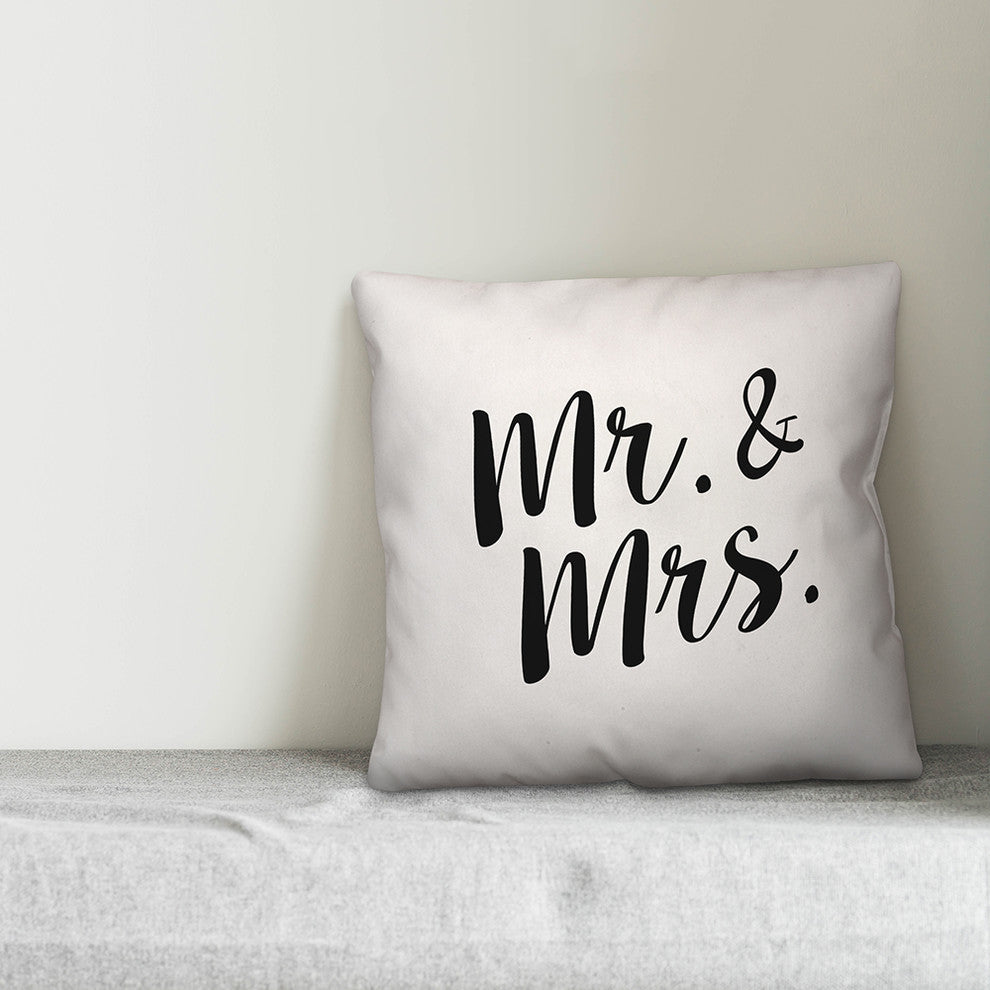 Mr And Mrs Bold Script Throw Pillow Cover, 16x16