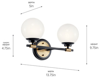 Benno 14.75" 2 Light Vanity With Opal Glass, Black and Champagne Bronze