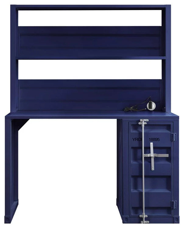 Industrial Desk & Hutch, Cargo Design With Single Door Cabinet & Inner Shelves