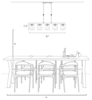 LALUZ 37" 5-Light Black and Clear Glass Modern Linear Pendant Lighting