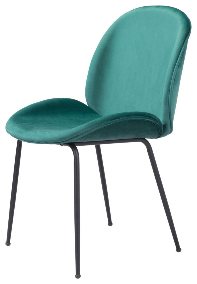 Dining Chair, Set of 2, Steel Metal, Fabric, Green, Black, Kitchen Cafe Bistro