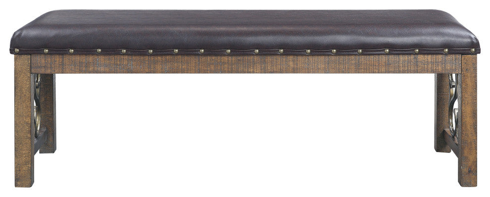 ACME Raphaela Bench, Black PU and Weathered Cherry Finish