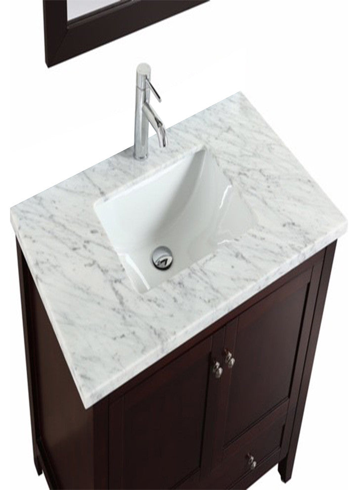 Eviva Lime 36"  Vanity Teak(Dark Brown) with White Jazz Marble Carrera Top