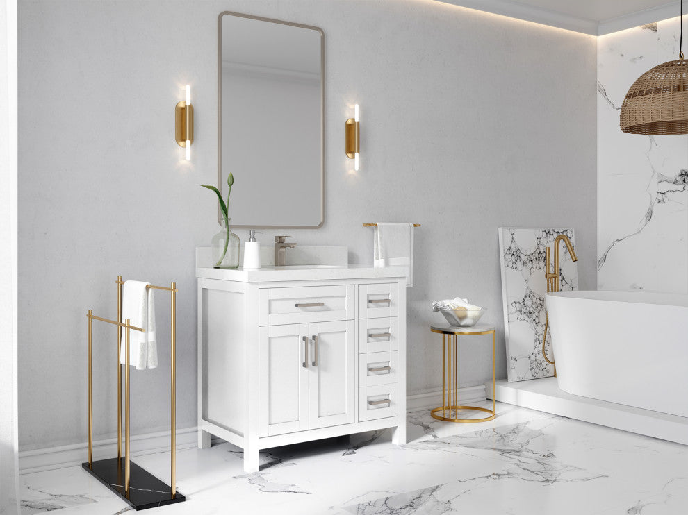 Cambridge 36 Center Sink Bath Vanity in White 2" Empira Quartz