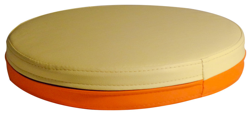 Gold Steel Metal Round Stool with Reversible Cushion, Orange/Yellow