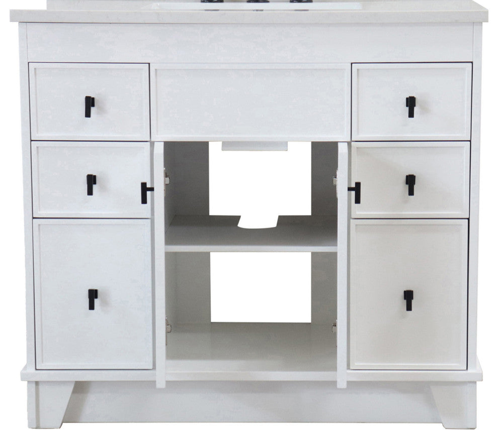 39" Single Sink Vanity, White Finish With Engineered Stone Top