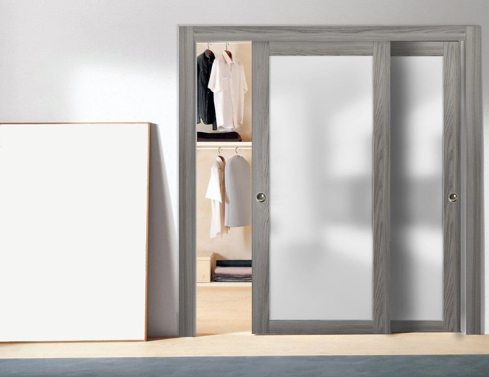 Planum 2102 Closet Bypass Doors 48 x 84, Ginger Ash Tracks Hardware