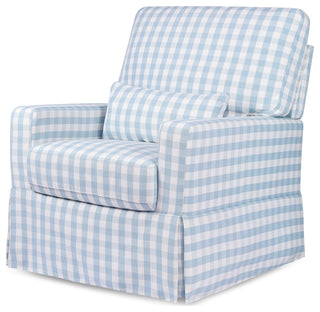 Crawford Pillowback Comfort Swivel Glider, Blue Gingham