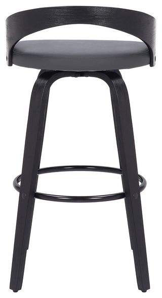 Sonia 26" Counter Height Swivel Grey Faux Leather and Black Wood Bar Stool