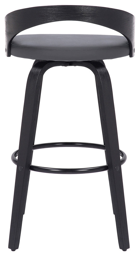 Sonia 26" Counter Height Swivel Grey Faux Leather and Black Wood Bar Stool